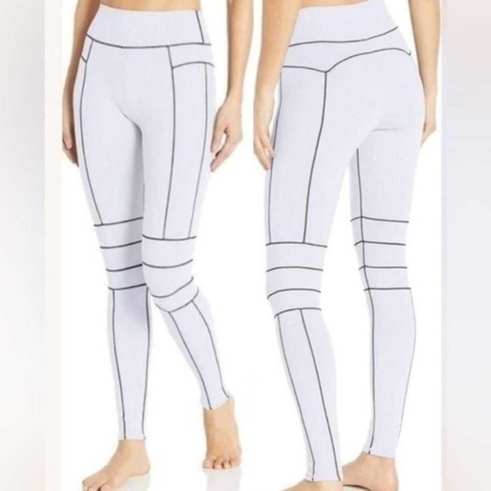 Alo Yoga Moto High Waist Leggings White Black Contrast Stitch W5494R Small